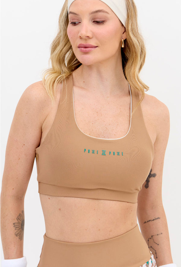 Top nadador dupla face com bojo removível bicolor luna e amêndoa Lance