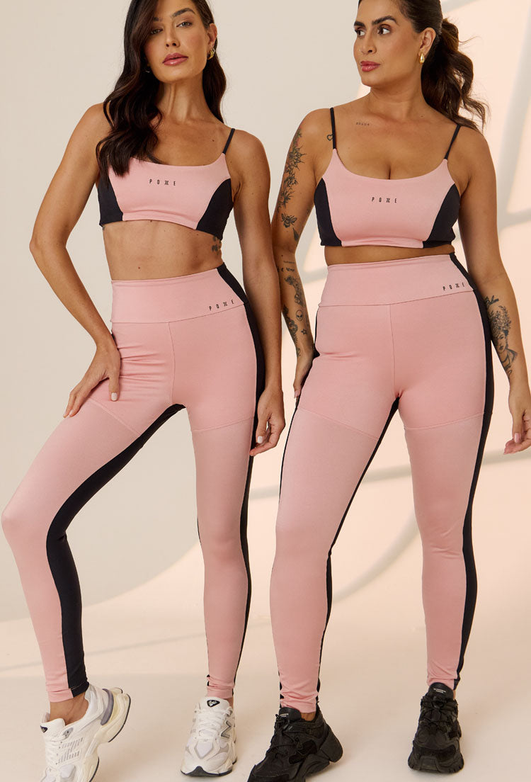 Legging bicolor rose shine e preto com bolso solare
