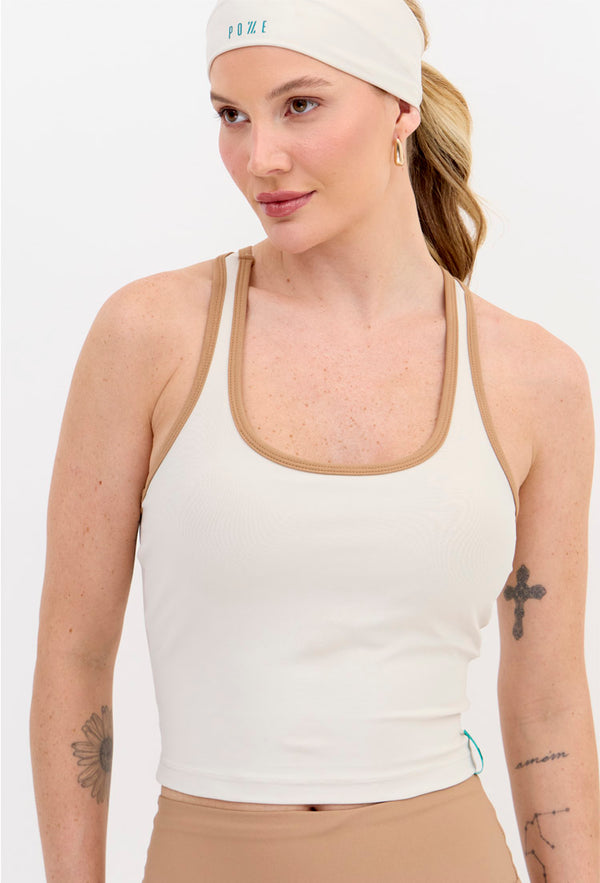 Top longo bicolor luna e amêndoa com bojo removível Lance