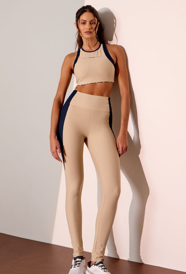 Legging bicolor bege árido e marinho com bolso traseiro Gaia