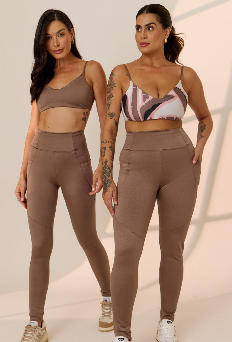 Top alça dupla face castanho e estampado Solare