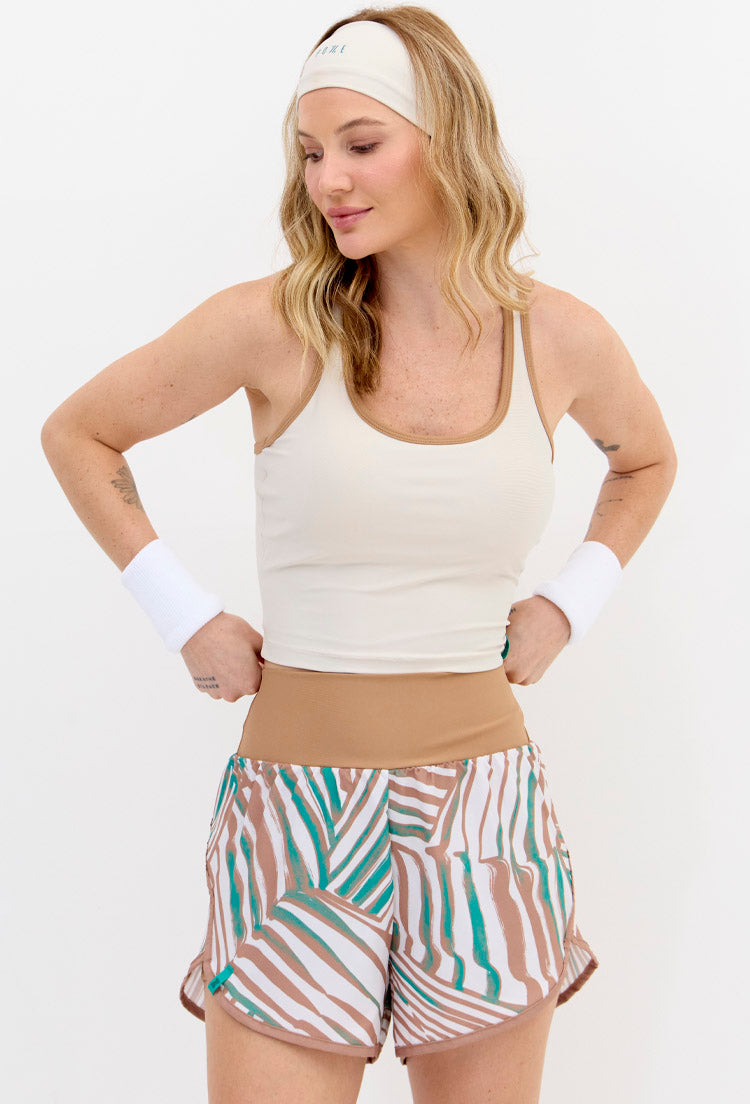 Top longo bicolor luna e amêndoa com bojo removível Lance