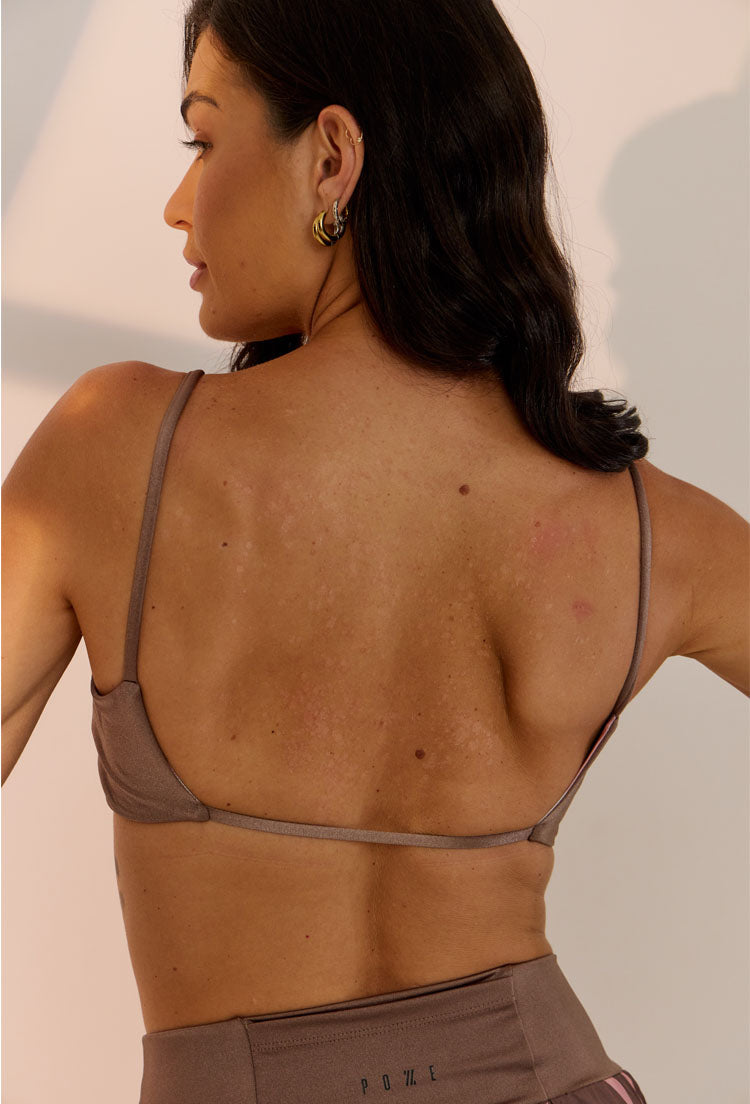 Top alça dupla face castanho e estampado Solare