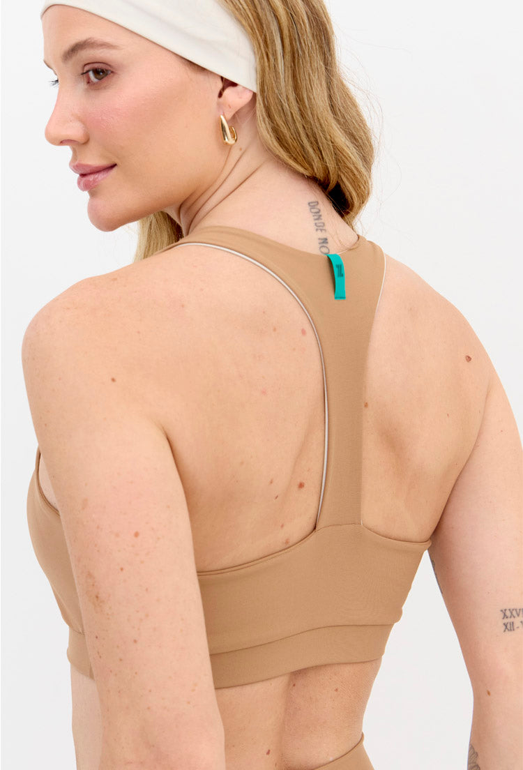 Top nadador dupla face com bojo removível bicolor luna e amêndoa Lance