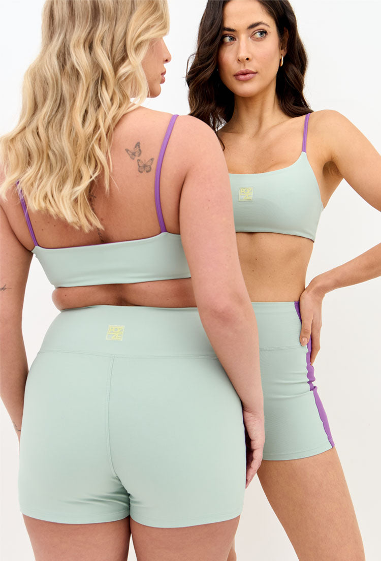 Top faixa dupla face roxo e verde Alquimia