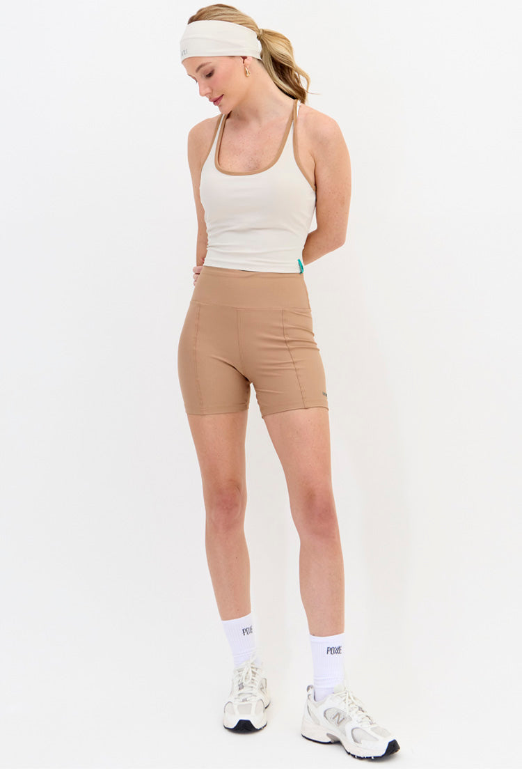 Top longo bicolor luna e amêndoa com bojo removível Lance