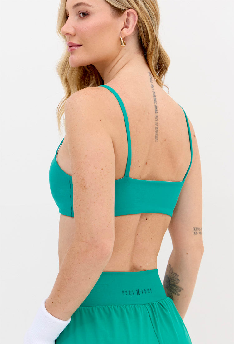 Top faixa dupla face verde folha e estampado com bojo removível Lance