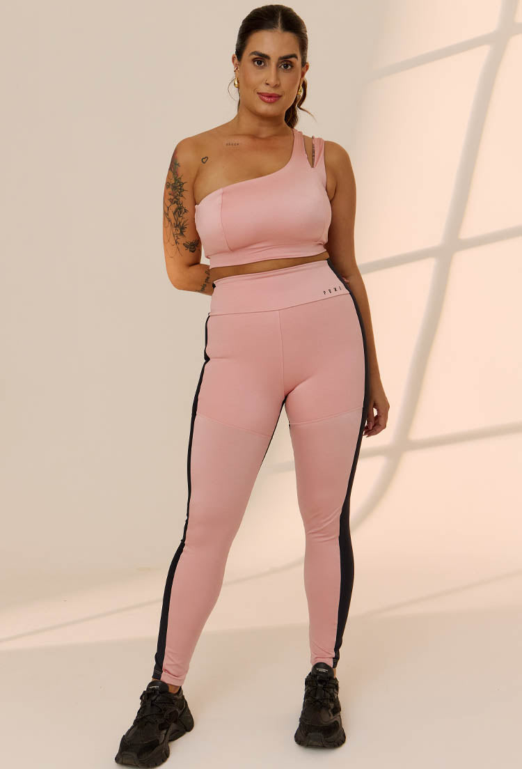 Legging bicolor rose shine e preto com bolso solare