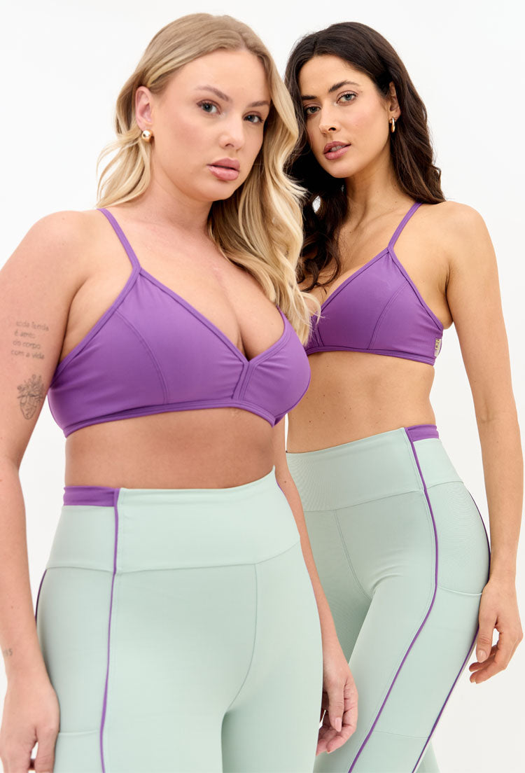 Top curto de alças cruzadas roxo fusão Alquimia
