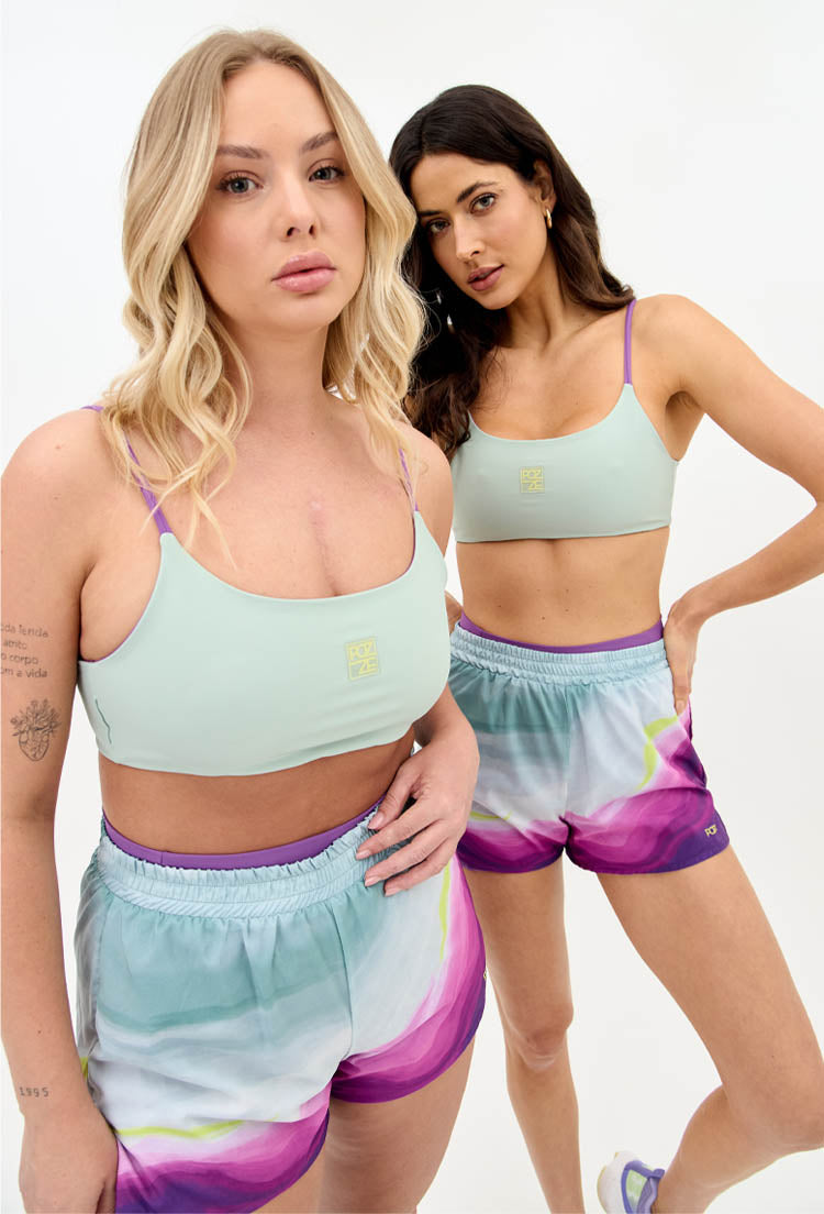 Top faixa dupla face roxo e verde Alquimia