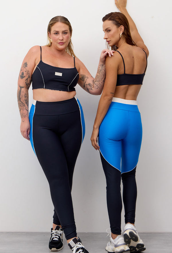 Legging com bolsos bicolor preto e azul santorini Athena