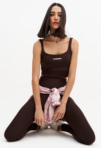 Legging lisa com recorte marrom café Domma