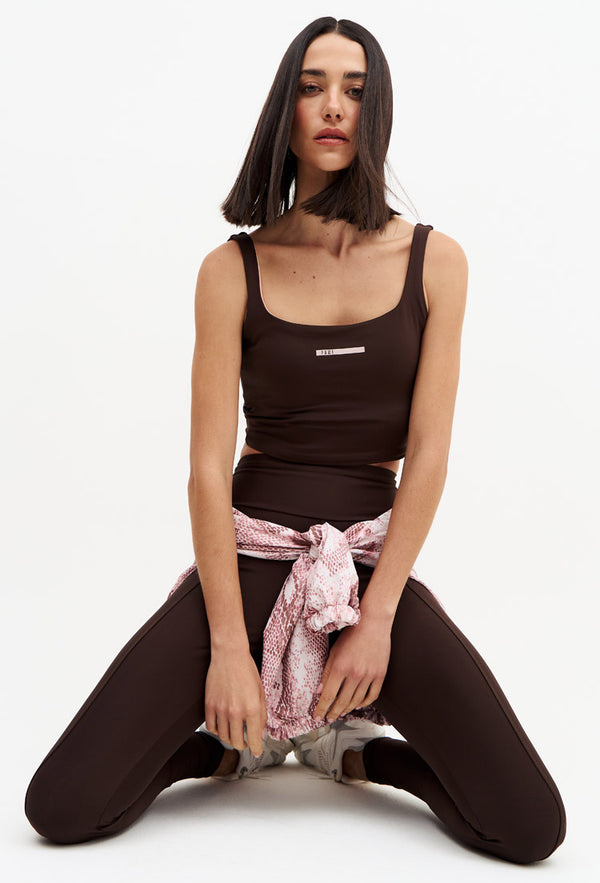 Legging lisa com recorte marrom café Domma