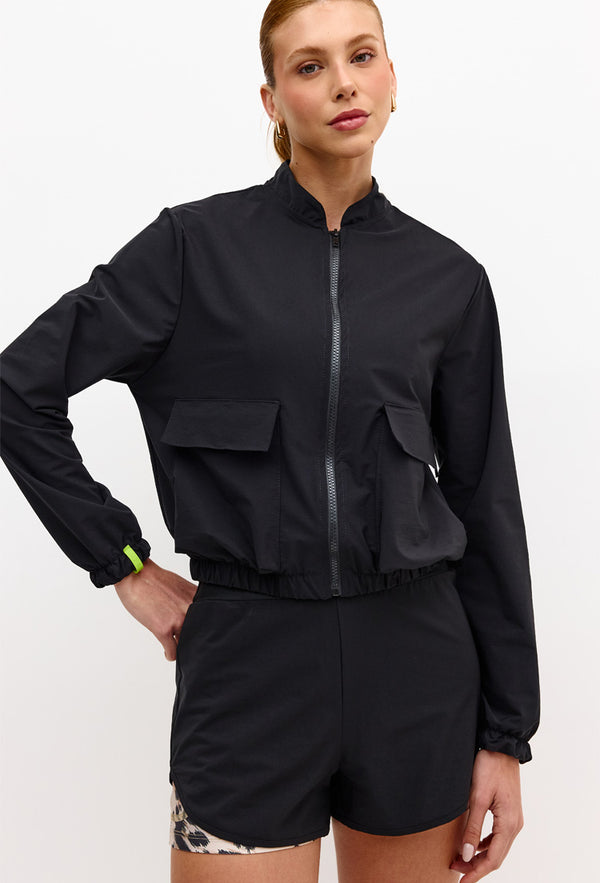 Jaqueta bomber com bolsos frontais lisa preto Pure