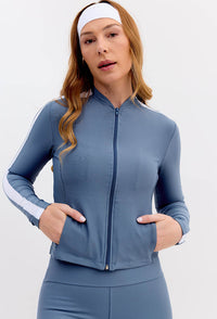 Jaqueta slim de malha com recorte e bolso azul índigo Aurora