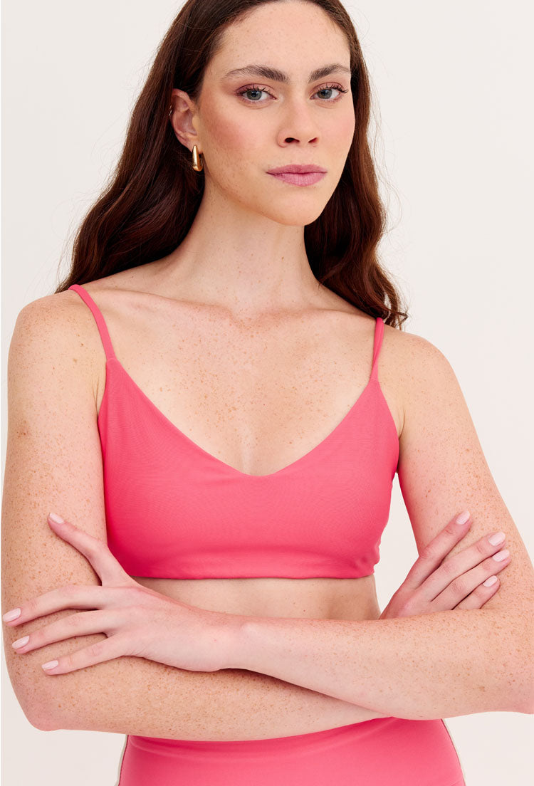 Top alça dupla face coral e estampado Poá Al mare