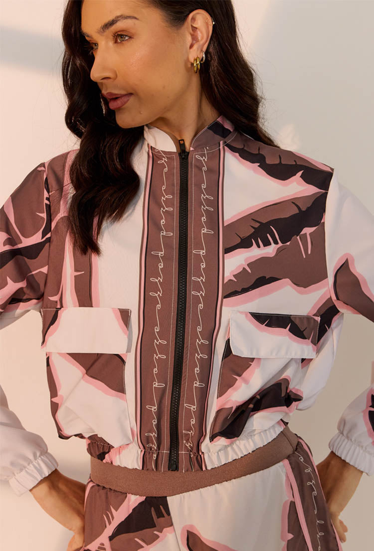 Jaqueta bomber com bolsos frontais estampada Solare