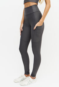 Legging com recorte e bolso lateral lisa chumbo instinto