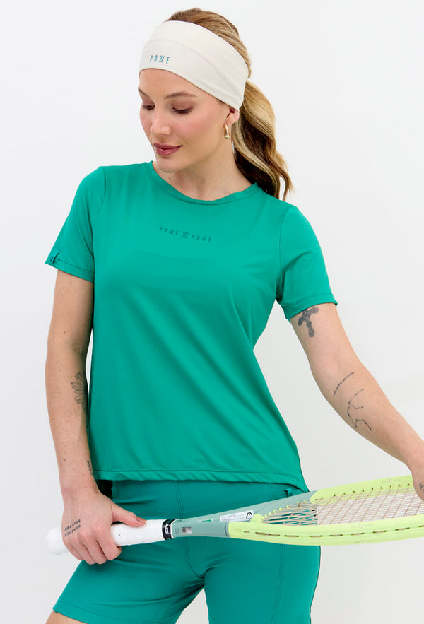 Tshirt alongada nas costas lisa verde folha Lance