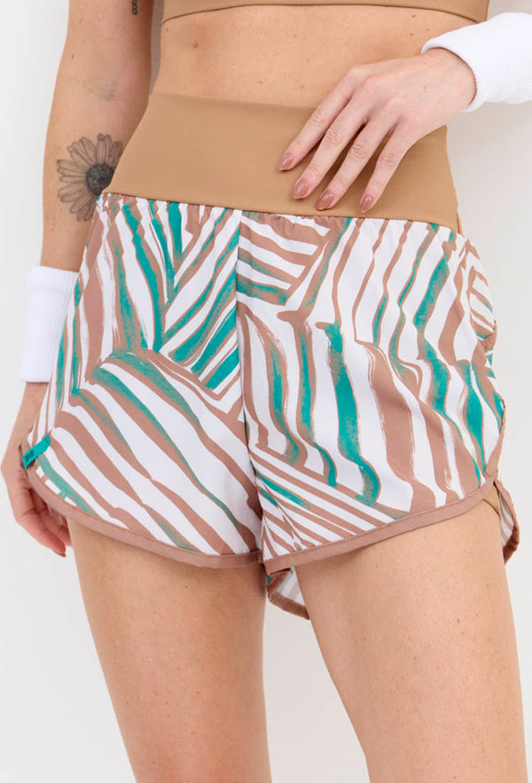 Shorts duplo amêndoa com bolso estampado Lance