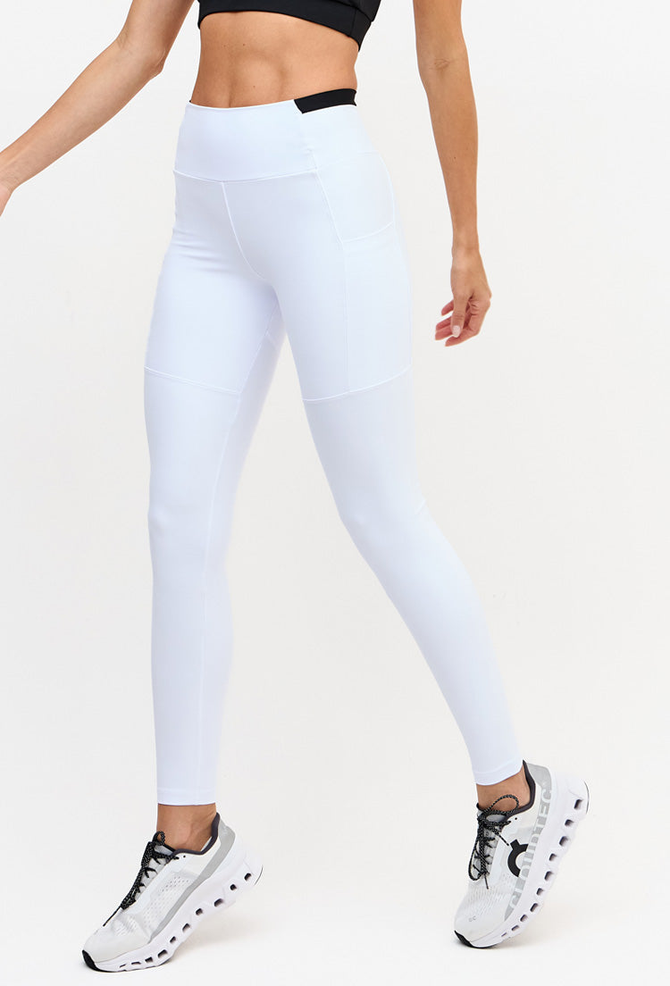Legging branco cristal com detalhe preto bolsos laterais Pulsa
