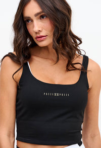 Top longo decote quadrado dupla face preto e branco cristal com bojo removível Pulsa