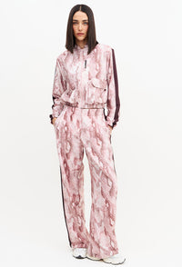 Calça wide leg estampada com faixa lateral e bolsos Domma