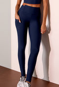 Legging marinho com detalhe marrom capuccino e bolsos Gaia