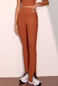Calça legging flare com fenda e bolso lisa marrom capuccino Gaia