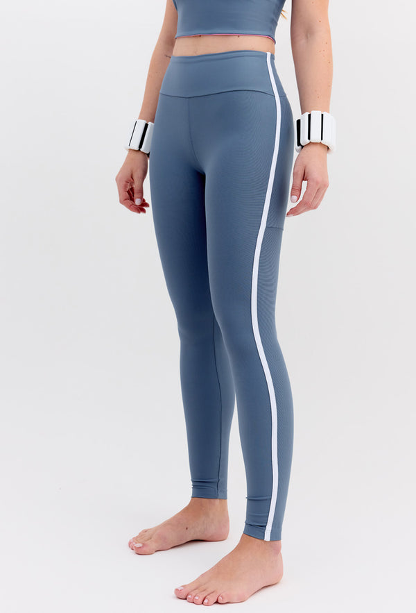 Legging lisa azul índigo com viés lateral Aurora