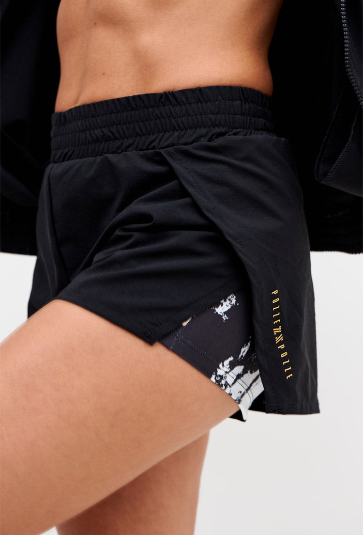 Shorts duplo com cós de elástico preto Pulsa