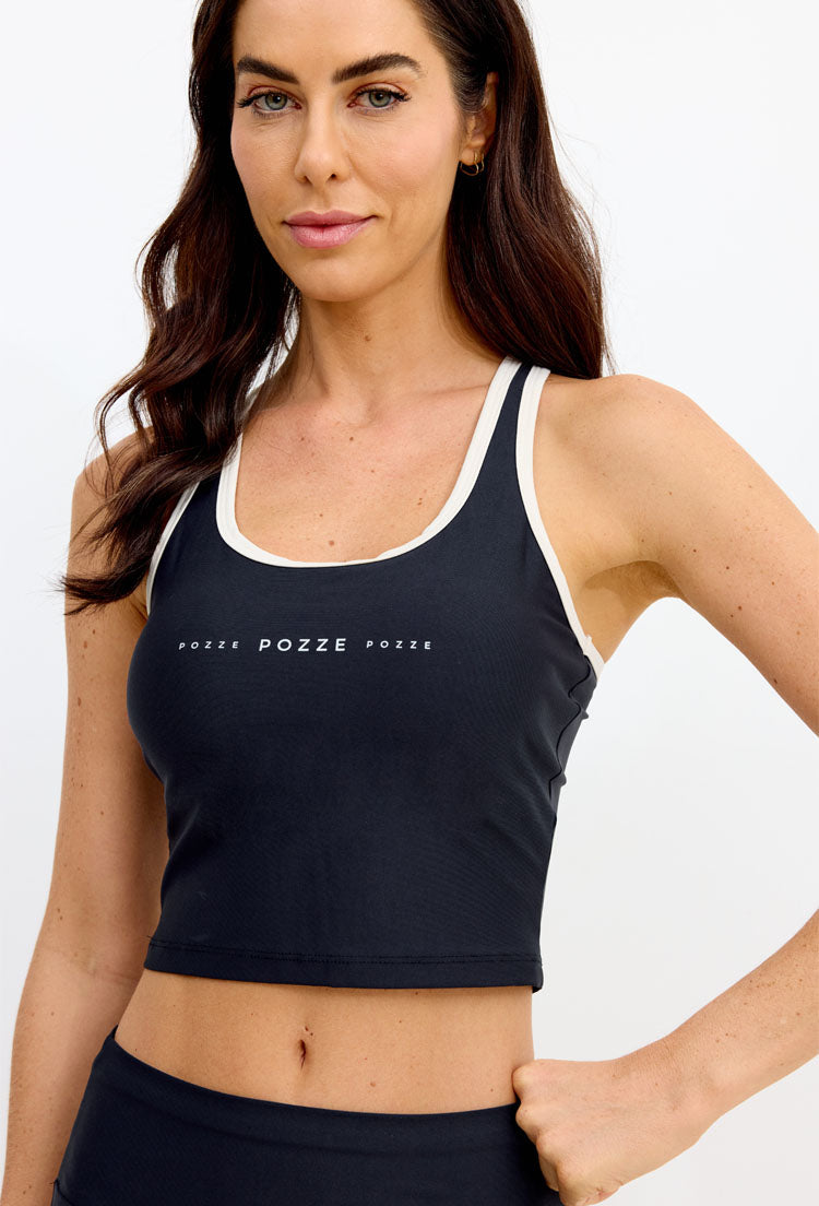 Top longo bicolor preto e luna com bojo removível Action