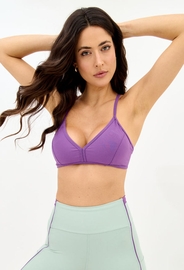 Top curto de alças cruzadas roxo fusão Alquimia