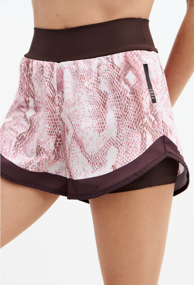 Shorts duplo marrom café com bolso estampado Domma