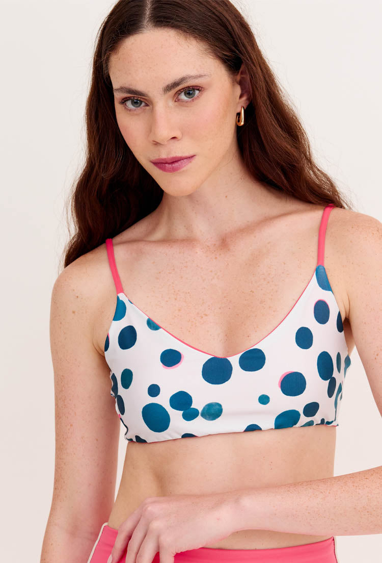 Top alça dupla face coral e estampado Poá Al mare