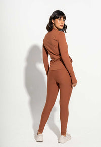 Conjunto Top fechado dupla face+Legging lisa+Jaqueta lisa capuccino Aura
