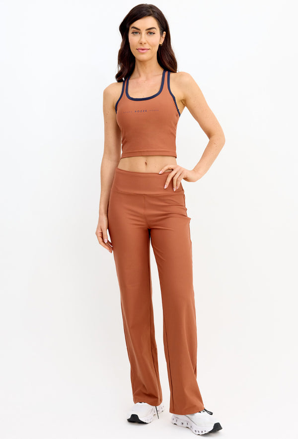 Top longo bicolor capuccino e marinho com bojo removível Gaia