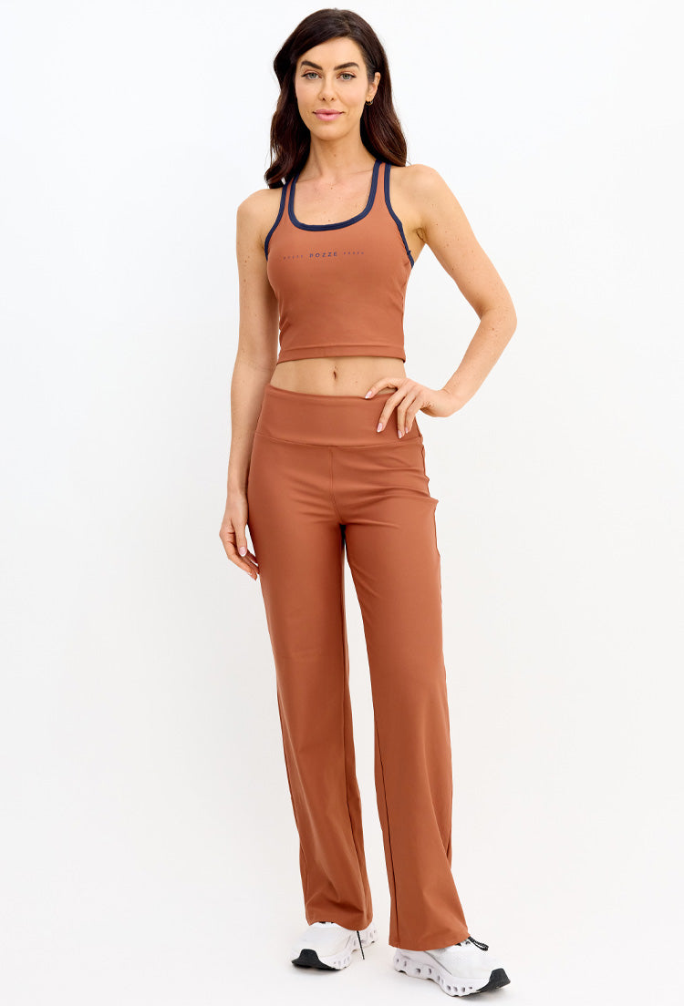 Top longo bicolor capuccino e marinho com bojo removível Gaia