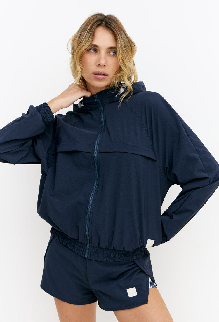 Jaqueta comfy com capuz e bolsos lisa marinho Deep