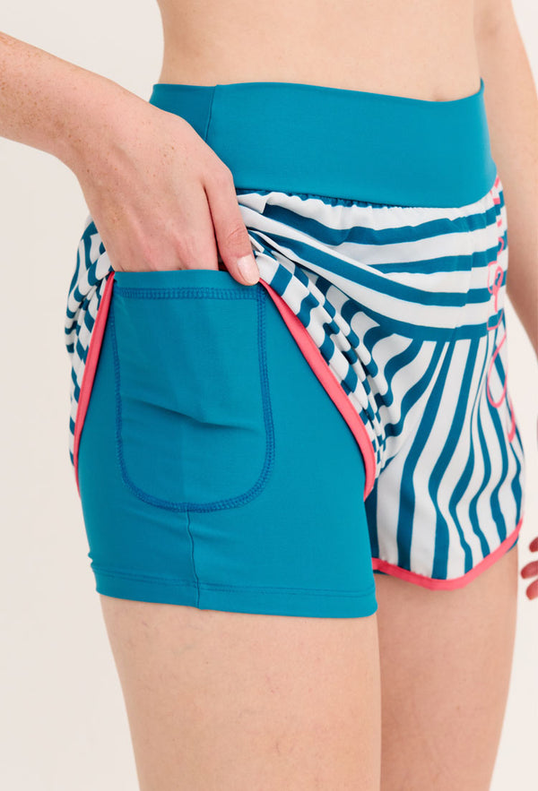 Shorts duplo azul atlântico com bolso estampado listras Al mare