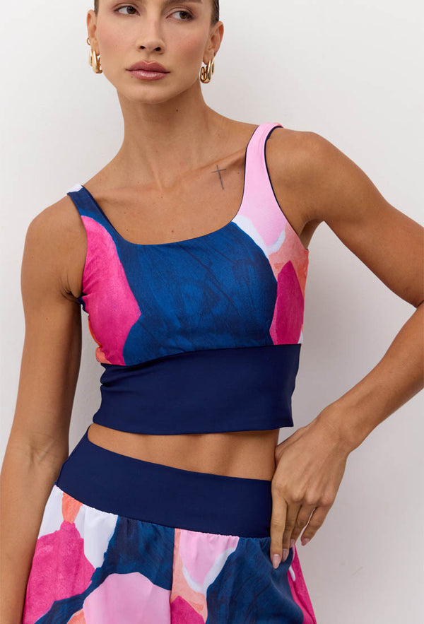 Conjunto Top longo dupla face+Legging com bolsos Acqua