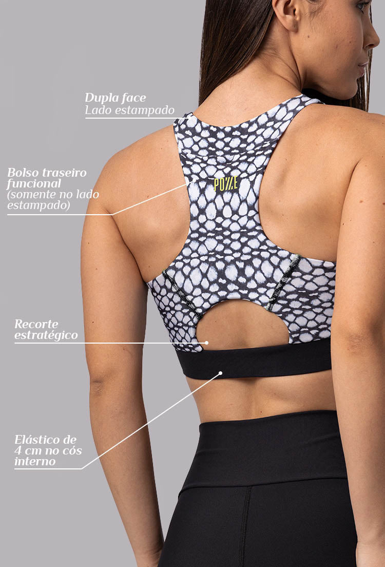 Top running dupla face com bolso estampa Action