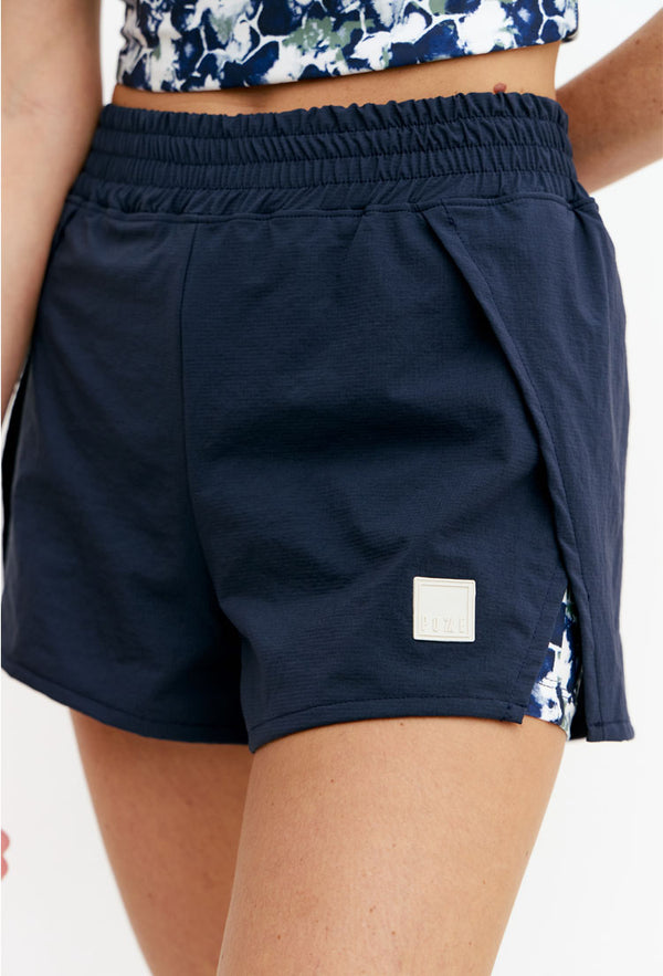 Shorts duplo com cós de elástico marinho Deep