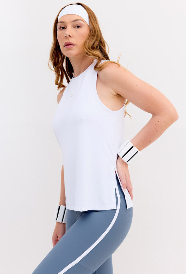 Regata alongada branco cristal com abertura lateral Aurora