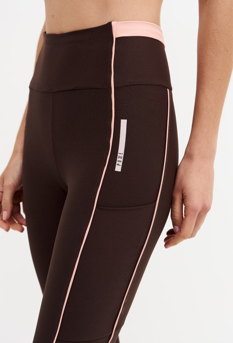 Legging com bolsos marrom café e vivo rose Domma