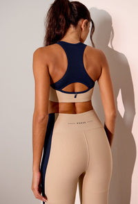 Legging bicolor bege árido e marinho com bolso traseiro Gaia