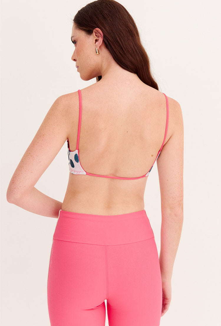 Top alça dupla face coral e estampado Poá Al mare