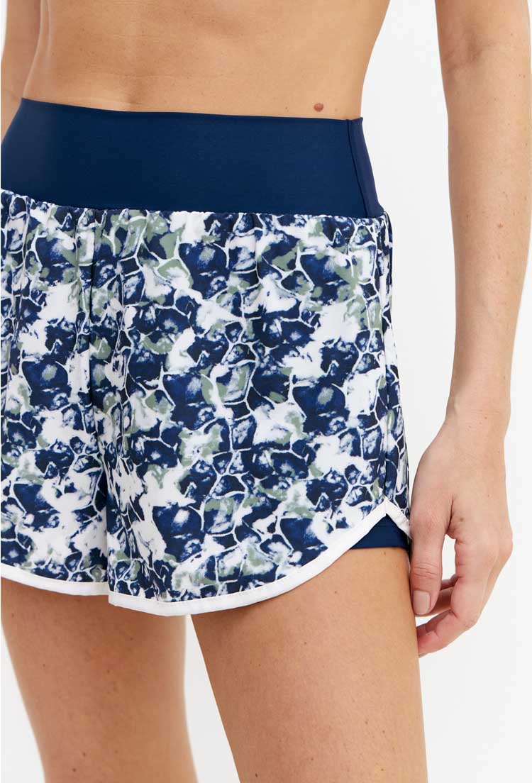 Shorts duplo marinho com bolso estampado Deep