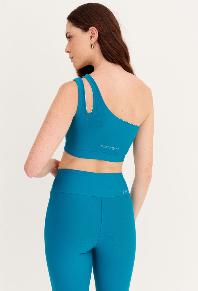 Top dupla face de ombro único azul atlântico e estampado listras Al mare