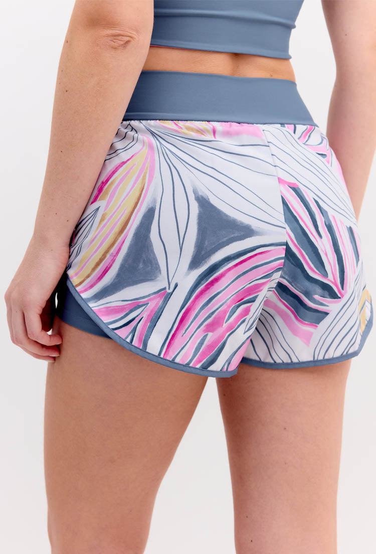 Shorts duplo azul índigo com bolso estampado Aurora